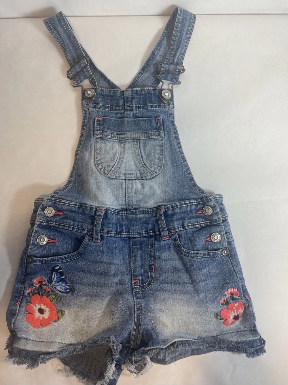 Size 6 6X Jordache Overall Shortall Floral Button Embroidered